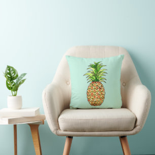 watercolor pineapple drawing throw pillow