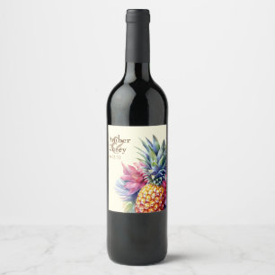 Watercolor Pineapple Name and Date Wine Label