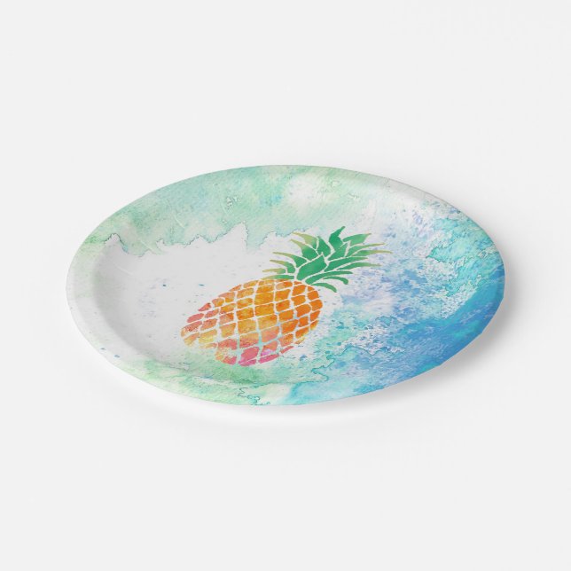 watercolor pineapple paper plate (Angled)