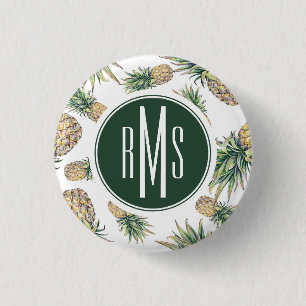 Watercolor Pineapple Pattern 1 Inch Round Button