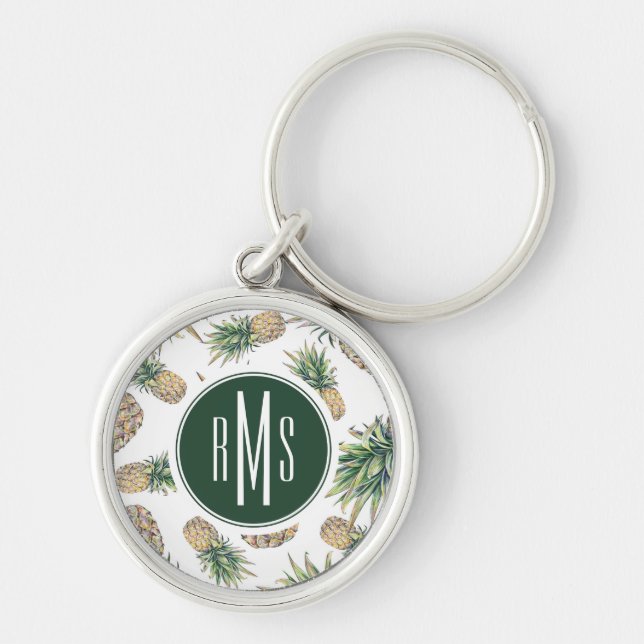 Watercolor Pineapple Pattern Keychain (Front)