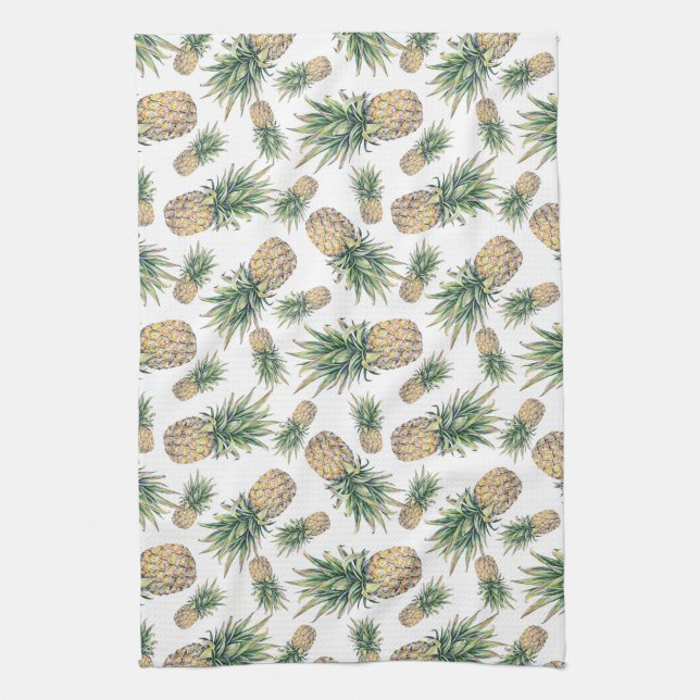 Watercolor Pineapple Pattern Kitchen Towel (Vertical)