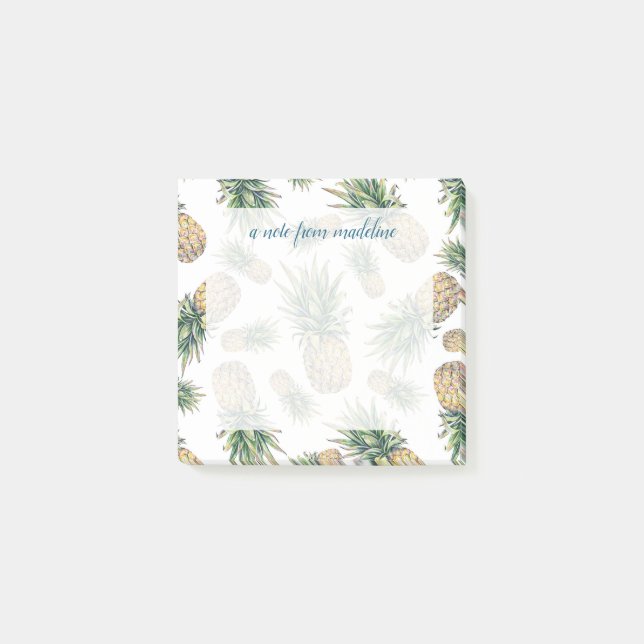Watercolor Pineapple Pattern Post-it Notes (Front)