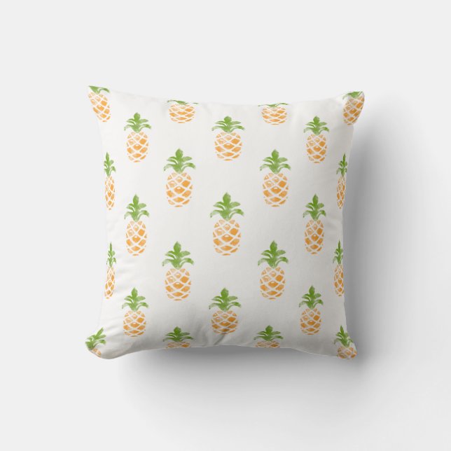Watercolor Pineapple Pattern Throw Pillow (Front)