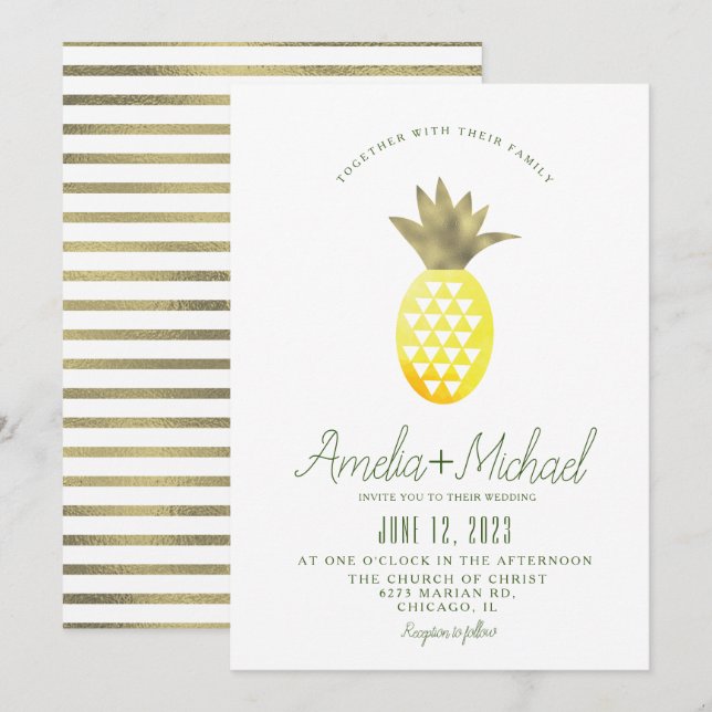 Watercolor Pineapple Pina Tropic Faux Foil Wedding Invitation (Front/Back)