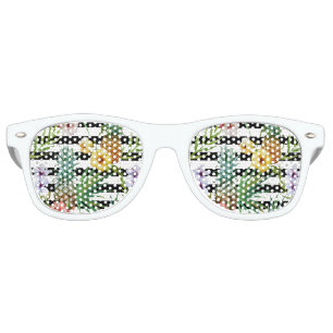 Watercolor pineapple tropical flower black stripes retro sunglasses