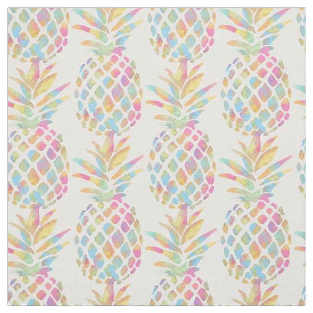 Watercolor Pineapple Tropical Rainbow Pattern Fabric (Swatch)
