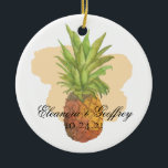 Watercolor Pineapple Tropical Summer Wedding Photo Ceramic Ornament<br><div class="desc">Watercolor Pineapple Tropical Summer Wedding Photo Christmas Ornament with a soft watercolor pineapple on a peach mango brushstroke. To personalize further,  please click the "customize further" link and use the design tool to modify the design.  If you need assistance or matching items,  please contact us.</div>