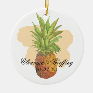 Watercolor Pineapple Tropical Summer Wedding Photo Ceramic Ornament