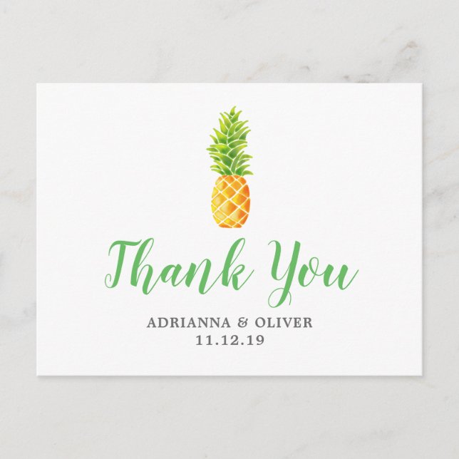 Watercolor Pineapple Wedding Thank You Postcard (Front)