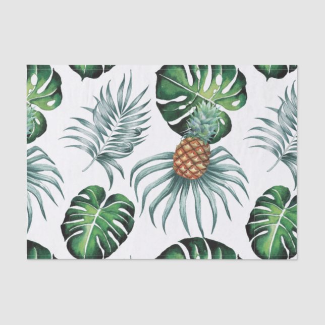 Watercolor Pineapple With Green Leaves Pattern Tissue Paper (Front)