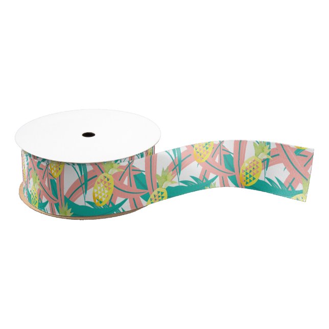 Watercolor Pineapples Luau Multicolor Tropical Grosgrain Ribbon (Spool)