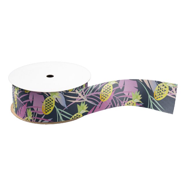 Watercolor Pineapples Luau Multicolor Tropical Grosgrain Ribbon (Spool)