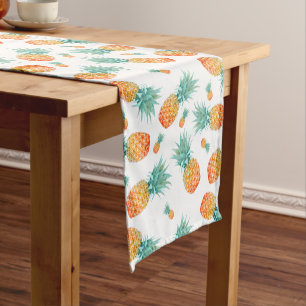 Watercolor Pineapples Pattern on White Short Table Runner