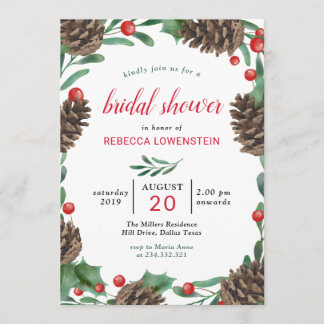 Watercolor Pinecone | Christmas Bridal Shower Invitation
