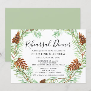 Watercolor Pinecone Elegant Winter Rehearsal Invitation