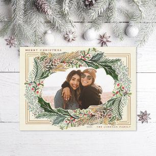 Watercolor Pinecone Ivory Holiday Photo