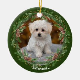 Watercolor Pinecone Wreath Pet Photo    Ceramic Ornament