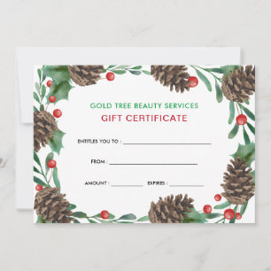Watercolor Pinecones Holiday Gift Certificate