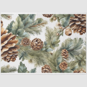 Watercolor Pinecones, Tree Branches Nature Collage Tissue Paper
