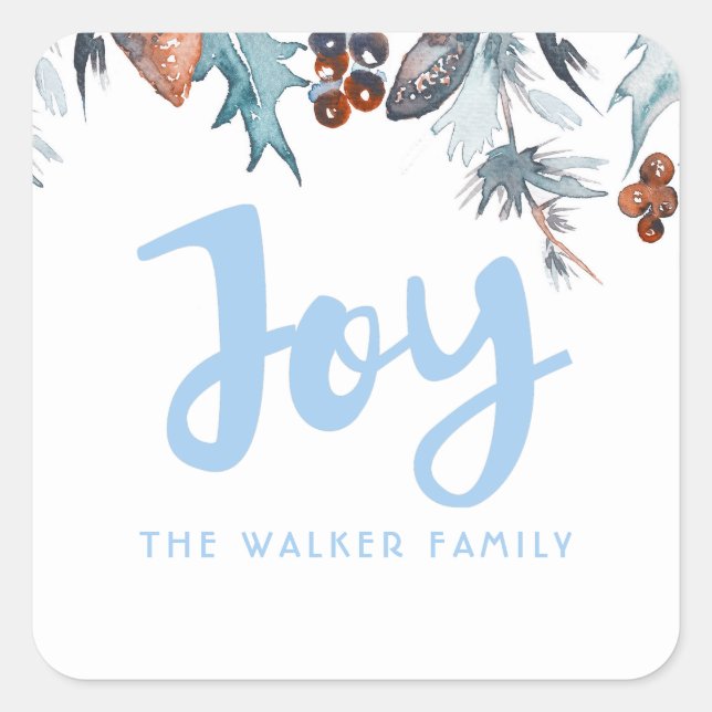 Watercolor Pines and Berries Holiday Square Sticker (Front)