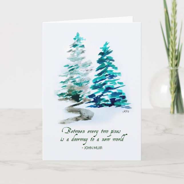 Watercolor Pines John Muir Nature Outdoors Quote Card (Front)
