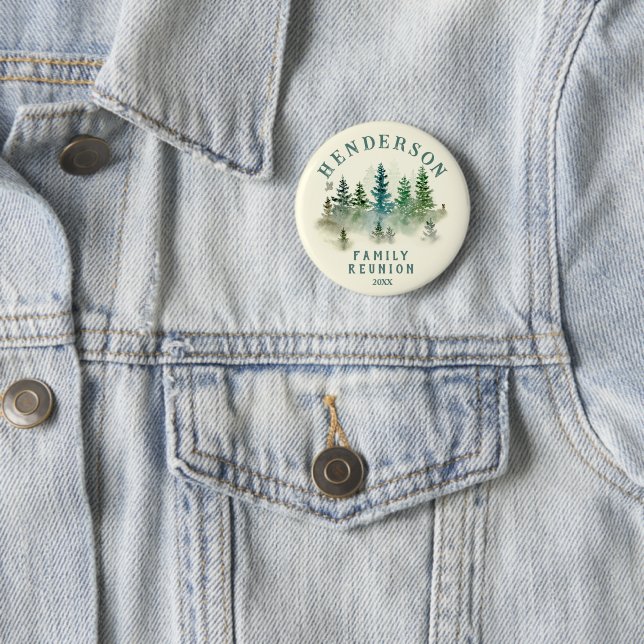 Watercolor PineTrees Family Reunion Button (In Situ)