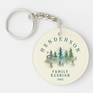 Watercolor PineTrees Family Reunion Button Keychain