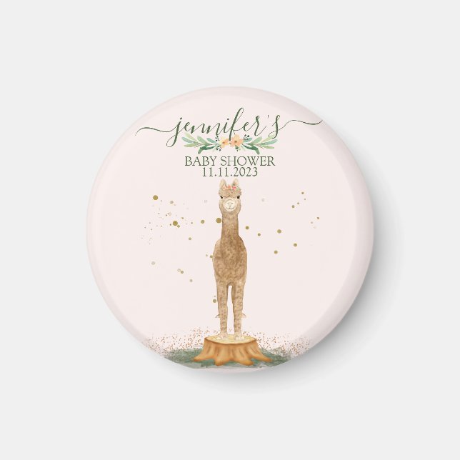 Watercolor pink Alpaca Baby Shower Animal Magnet (Front)