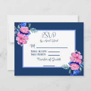 Watercolor Pink and Blue Floral Wedding  RSVP Invitation