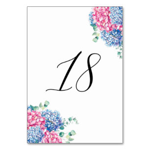 Watercolor Pink and Blue Hydrangeas Table 18 Number