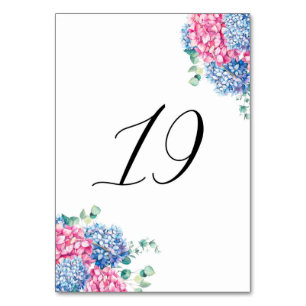 Watercolor Pink and Blue Hydrangeas Table 19 Number