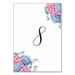 Watercolor Pink and Blue Hydrangeas Table 8 Number