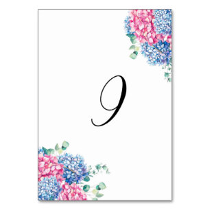 Watercolor Pink and Blue Hydrangeas Table 9 Number