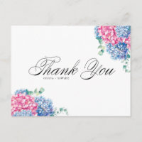 Watercolor Pink and Blue Hydrangeas Thank You