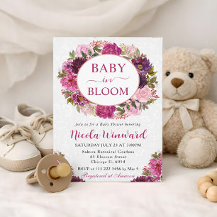 Watercolor Pink and Blush Wreath Baby Shower Invitation