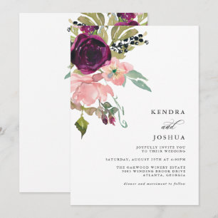 Watercolor Pink and Burgundy Bouquet Wedding Invitation
