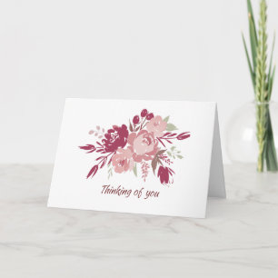watercolor pink and burgundy Floral Sympathy Card