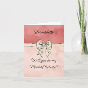 Watercolor Pink and Cream Bow Bridesmaid Card