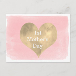 Watercolor Pink and Gold 1st Mother's Day Postcard