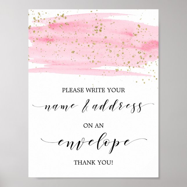 Watercolor Pink and Gold Address An Envelope Sign (Front)