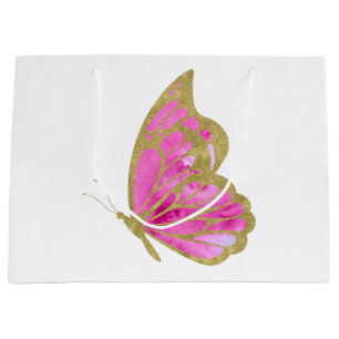 Watercolor Pink and Gold Butterfly Large Gift Bag