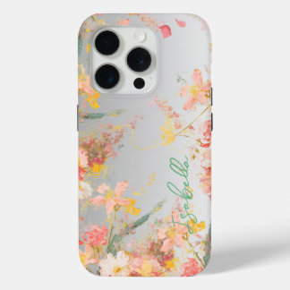 Watercolor Pink and Gold Floral Custom Name Phone  iPhone 15 Pro Case