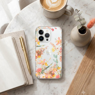 Watercolor Pink and Gold Floral Custom Name Phone  iPhone 15 Pro Case