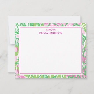 Watercolor pink and green floral stationary card