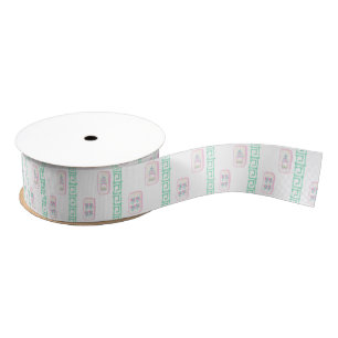 Watercolor Pink and Green Mahjong Grosgrain Ribbon