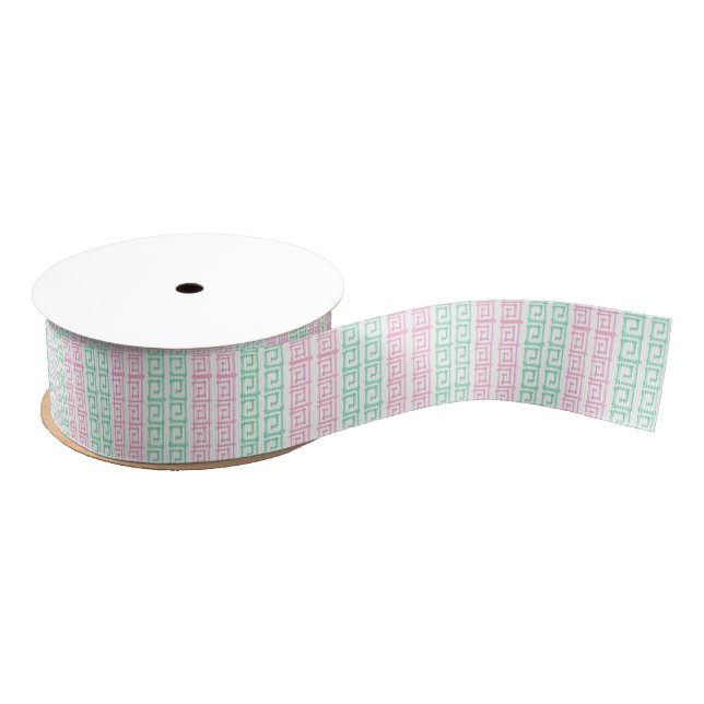 Watercolor Pink and Green Mahjong Grosgrain Ribbon (Spool)