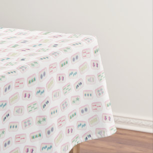 Watercolor Pink and Green Mahjong Tiles Tablecloth