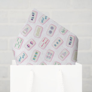 Watercolor Pink and Green Mahjong Tiles Tissue Paper