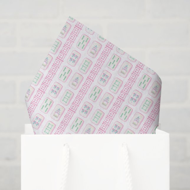 Watercolor Pink and Green Mahjong Tissue Paper (Gift Bag)